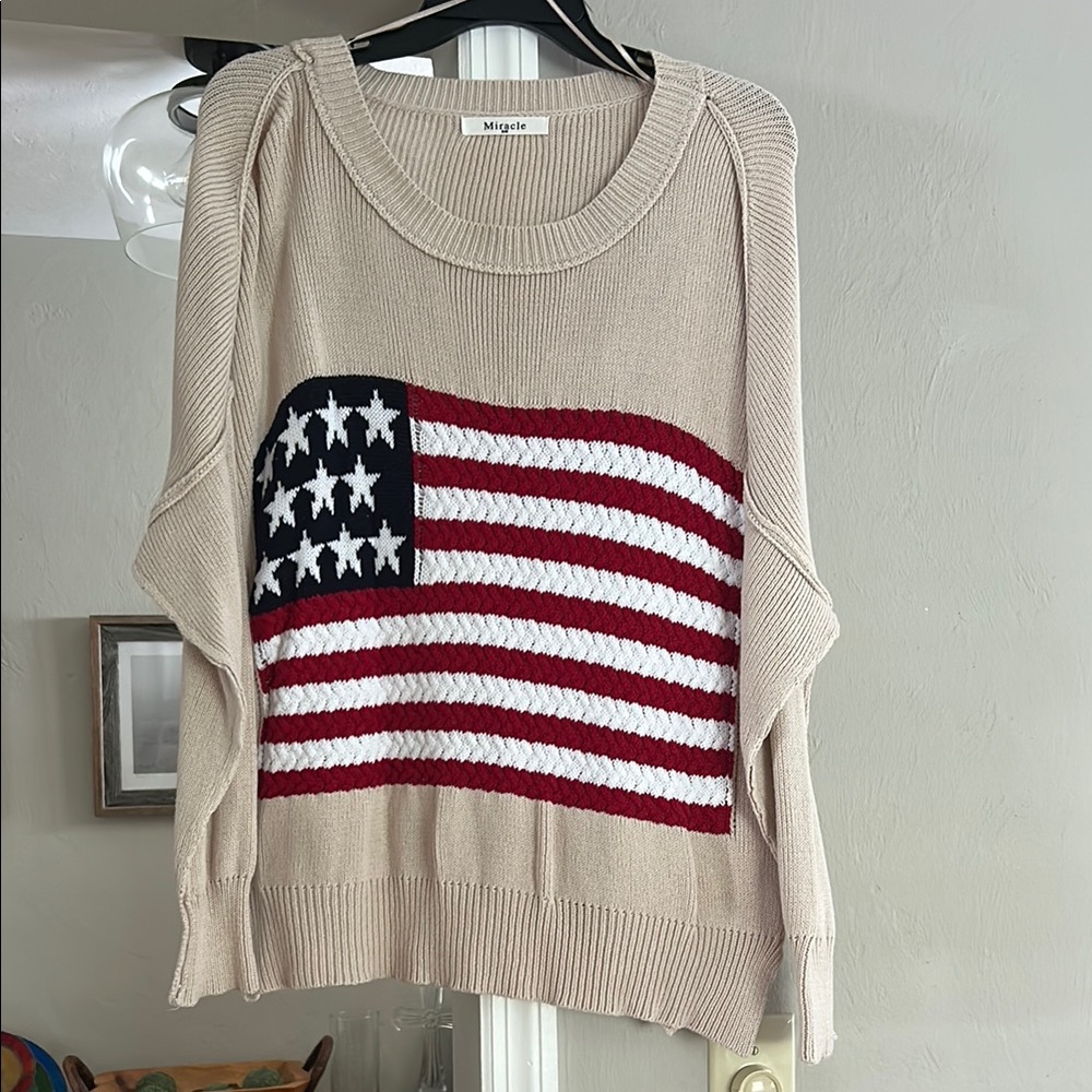 Slouchy Beige American Flag Sweater